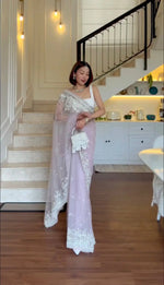 Embroidered Nylon Net Saree with Cutwork Border