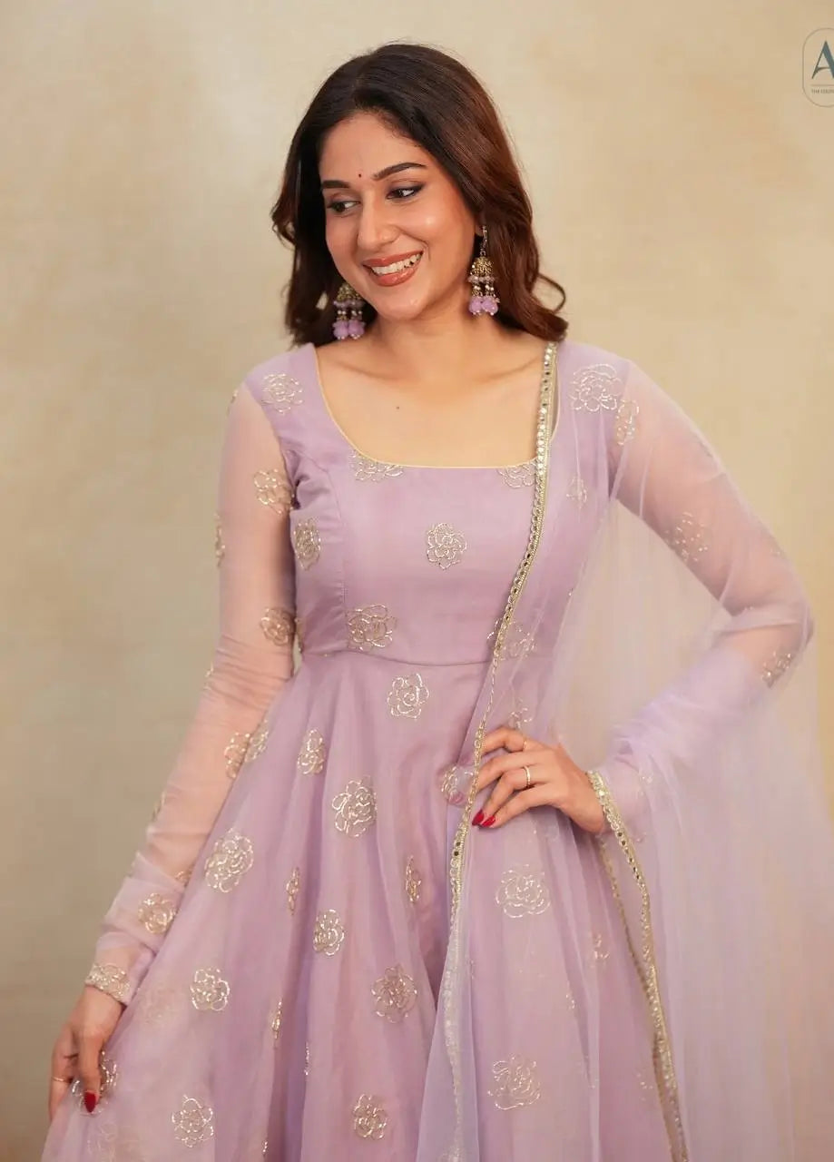 Embroidered Organza Gown Set With Dupatta