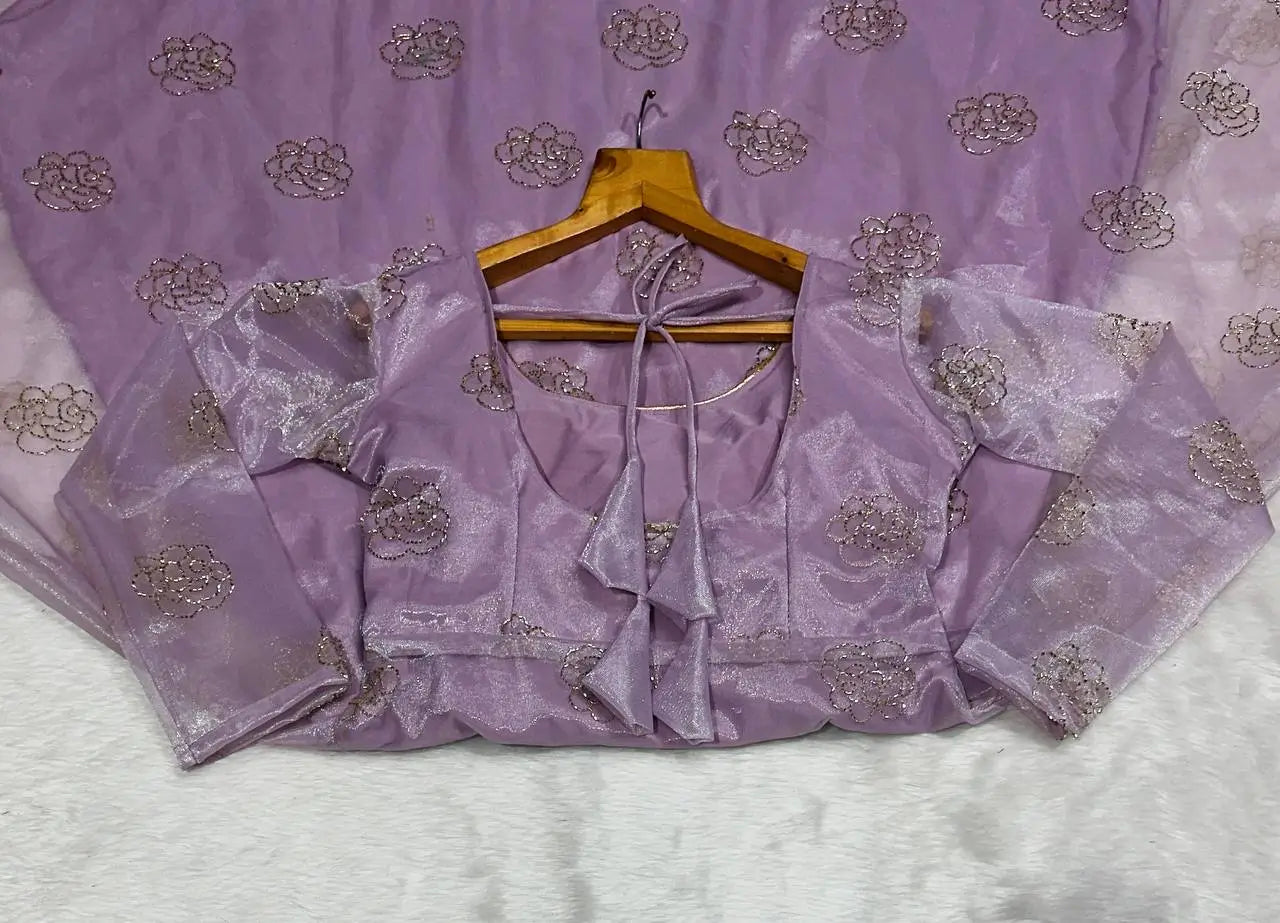 Embroidered Organza Gown Set With Dupatta