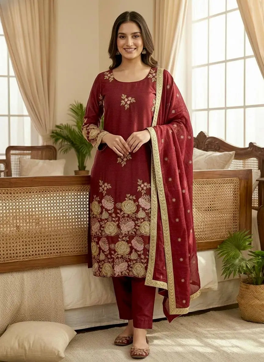 Embroidered Organza Poly Silk Plazzo Set