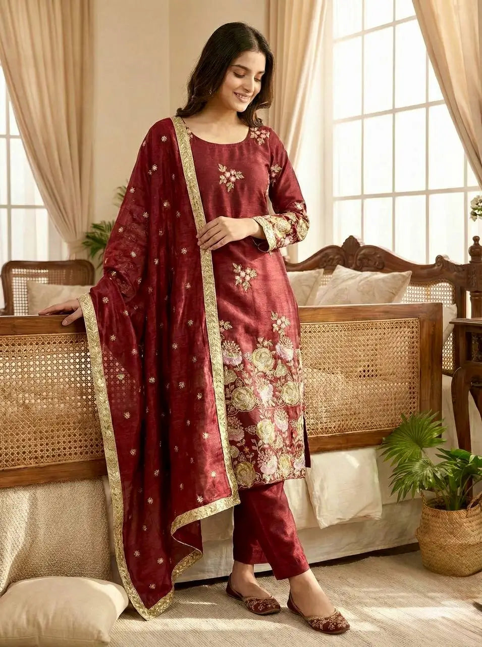 Embroidered Organza Poly Silk Plazzo Set