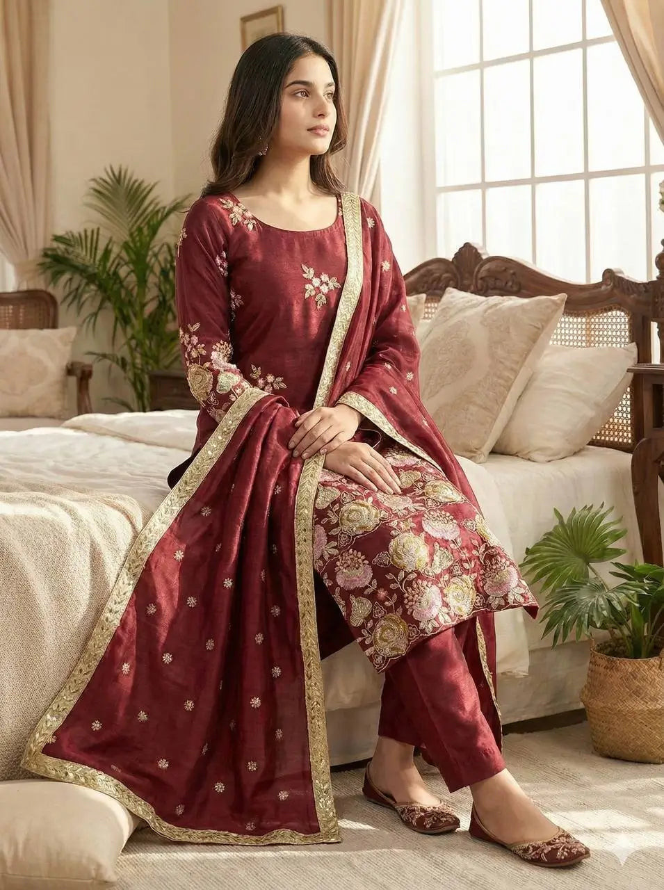 Embroidered Organza Poly Silk Plazzo Set