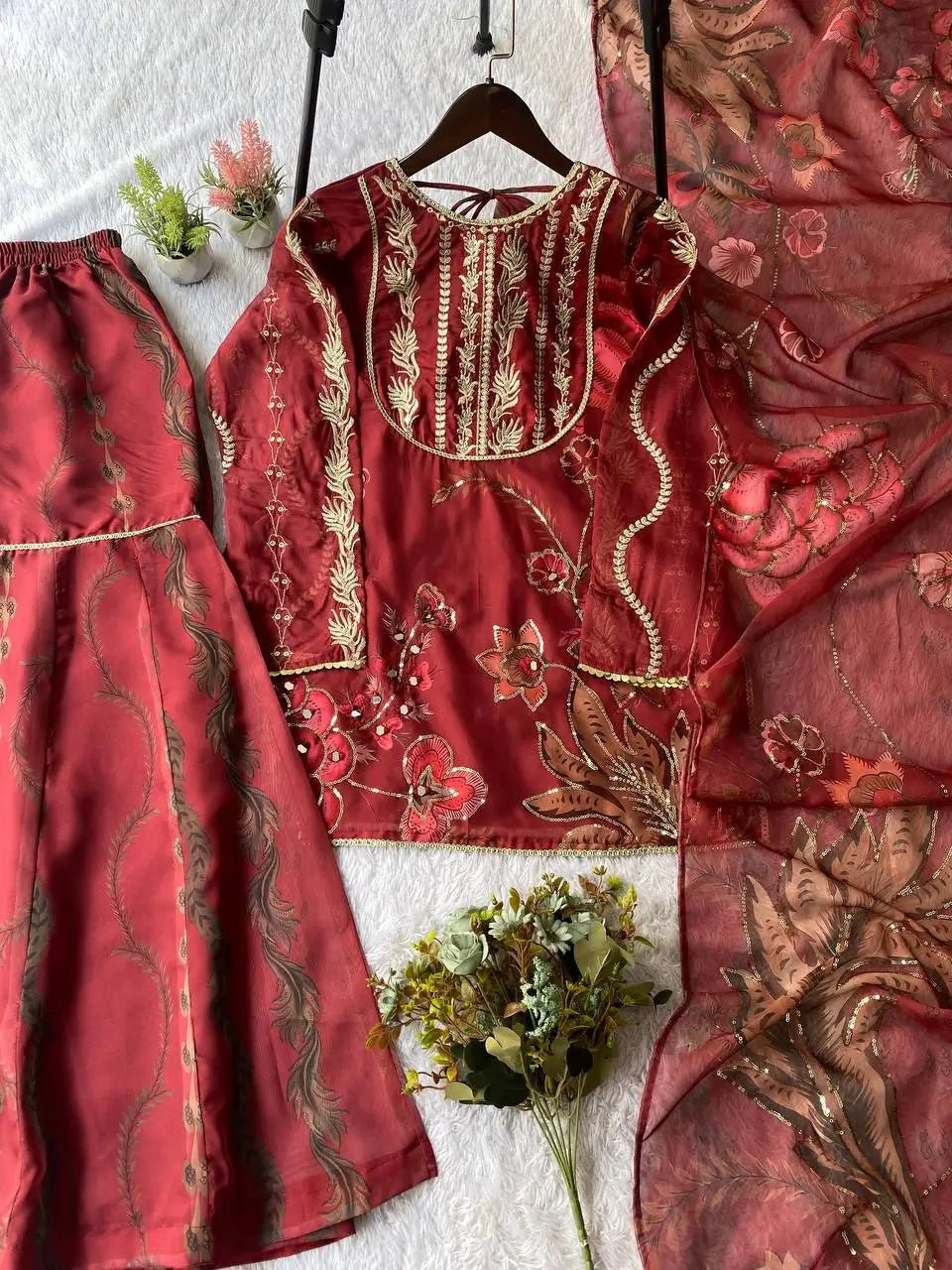 Embroidered Organza Sharara Set with Dupatta