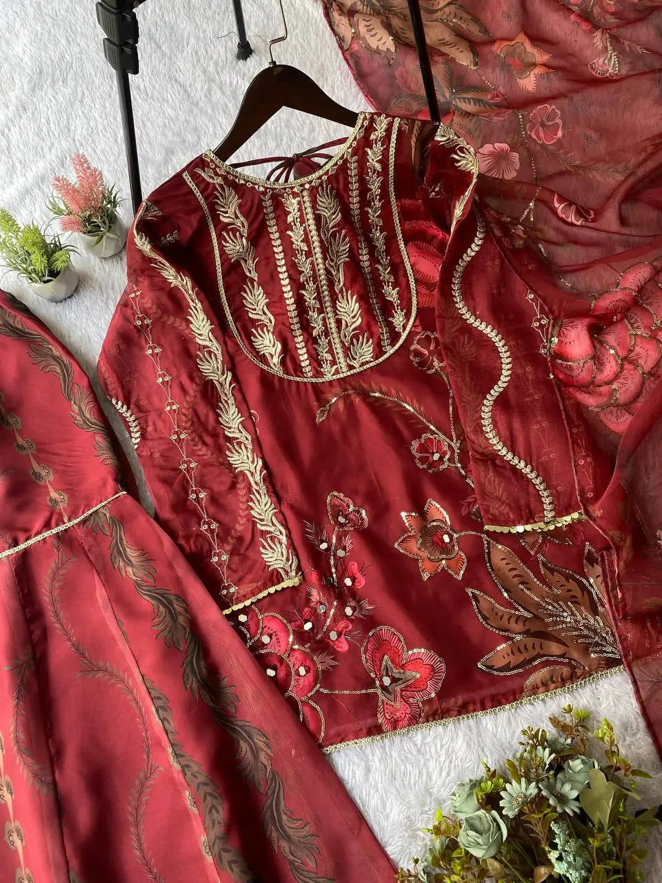 Embroidered Organza Sharara Set with Dupatta
