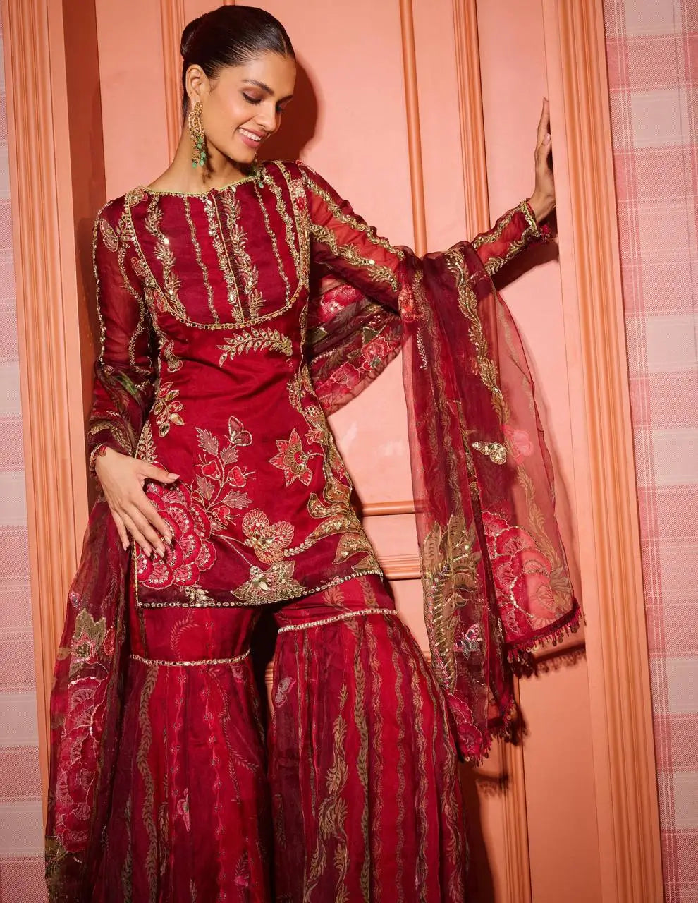 Embroidered Organza Sharara Set with Dupatta