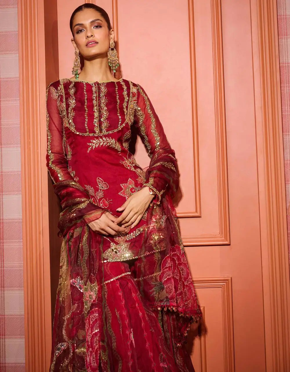 Embroidered Organza Sharara Set with Dupatta