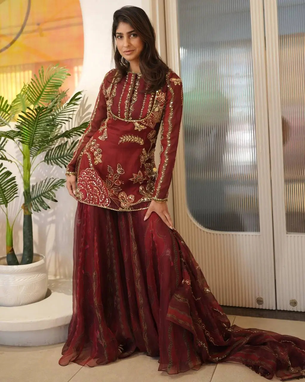 Embroidered Organza Sharara Set with Dupatta