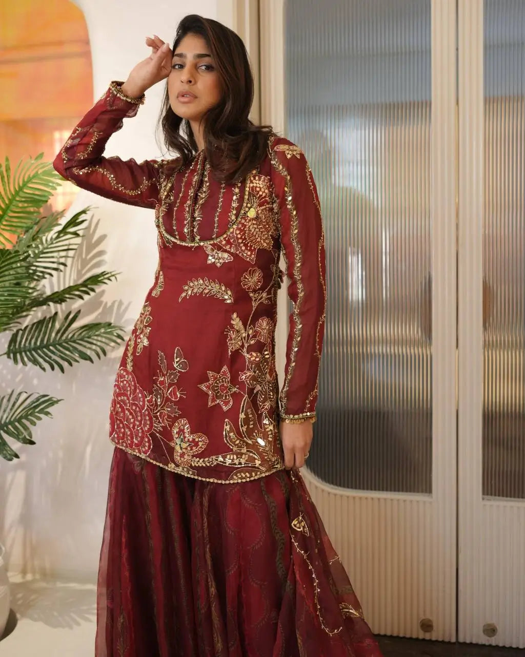 Embroidered Organza Sharara Set with Dupatta