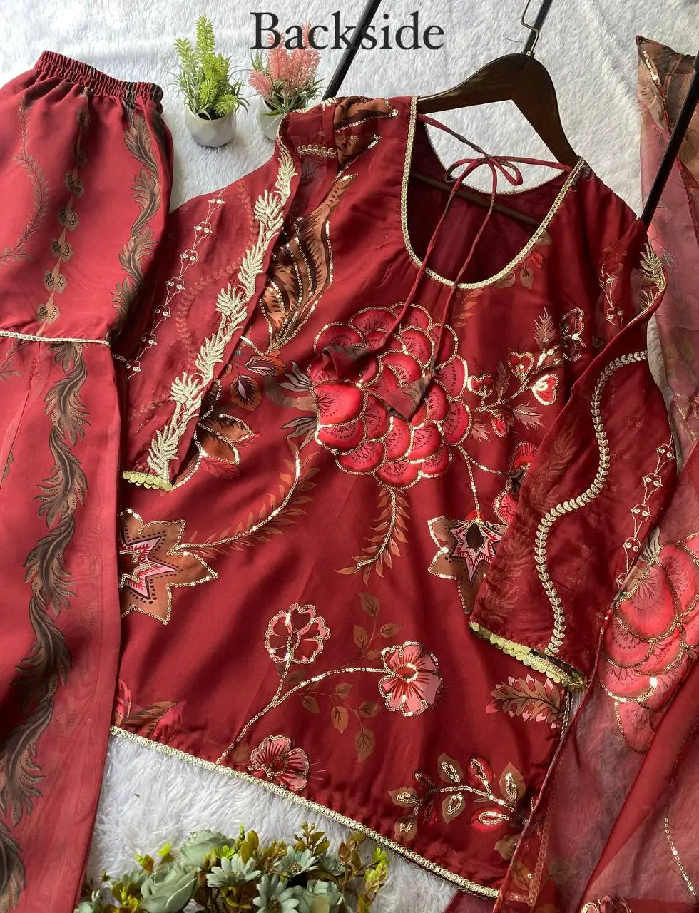 Embroidered Organza Sharara Set with Dupatta
