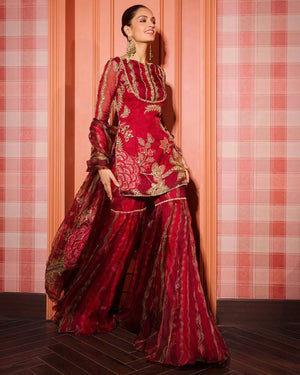 Embroidered Organza Sharara Set with Dupatta