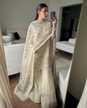 Embroidered Organza Sharara Suit with Dupatta