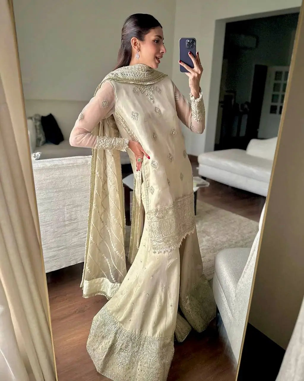 Embroidered Organza Sharara Suit with Dupatta