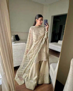 Embroidered Organza Sharara Suit with Dupatta