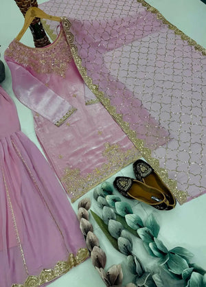 Embroidered Organza Sharara Suit with Georgette Dupatta