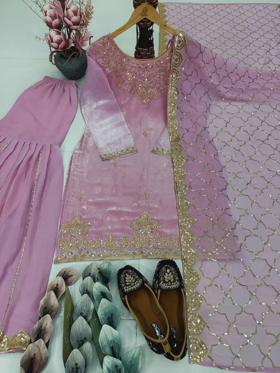 Embroidered Organza Sharara Suit with Georgette Dupatta