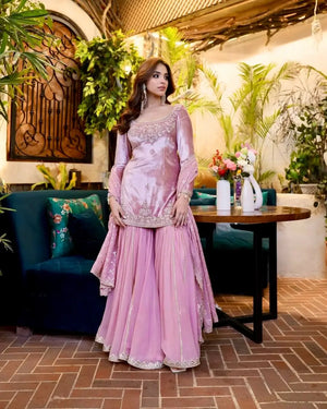 Embroidered Organza Sharara Suit with Georgette Dupatta
