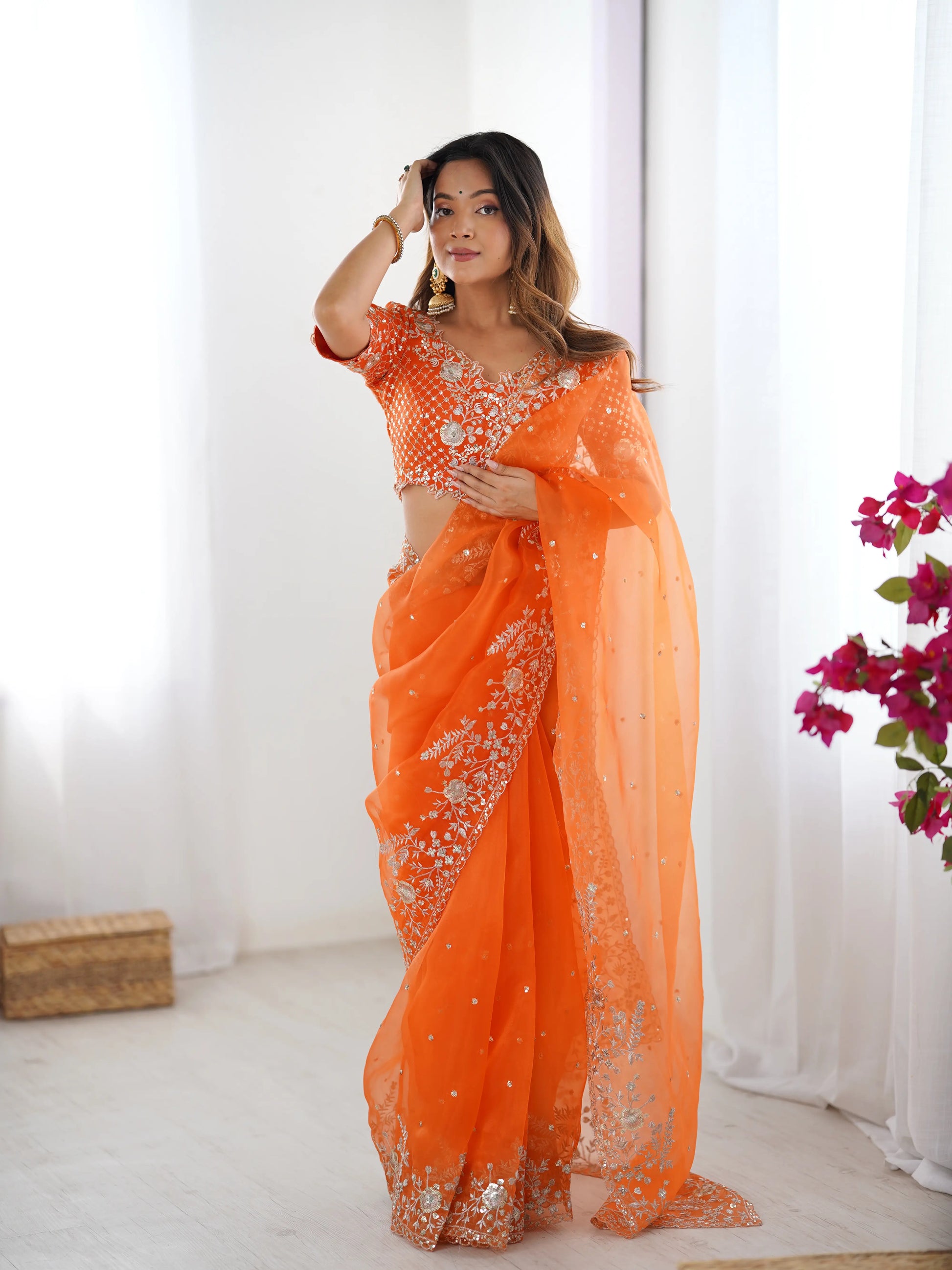 Embroidered Organza Silk Designer Saree with Blouse