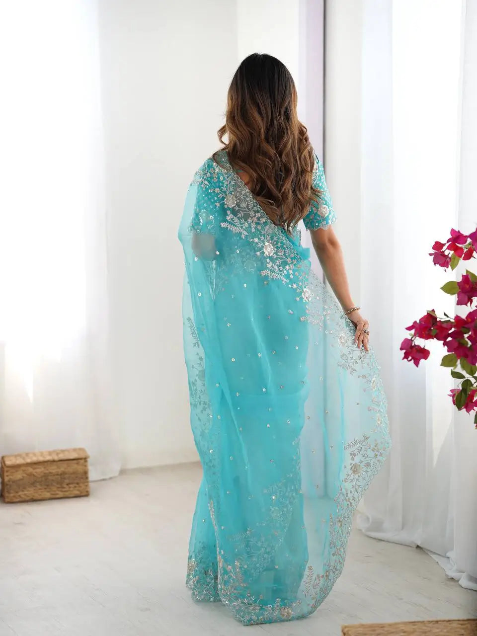 Embroidered Organza Silk Designer Saree with Blouse