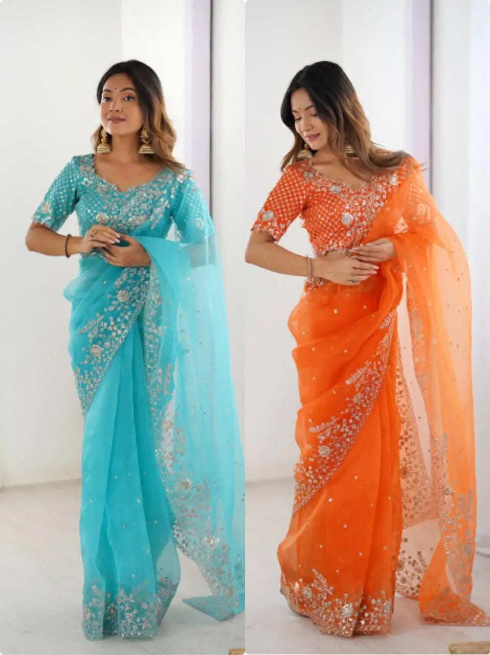 Embroidered Organza Silk Designer Saree with Blouse
