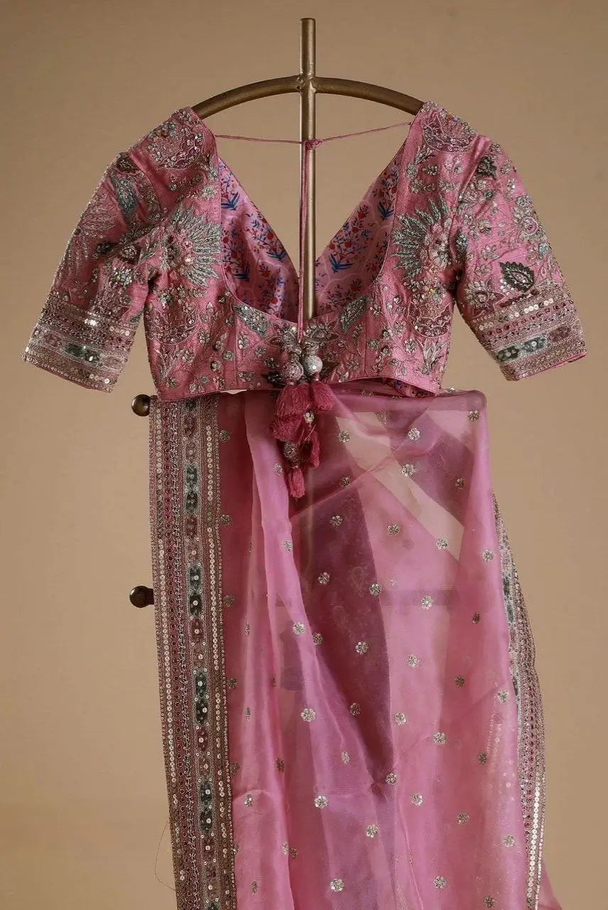 Embroidered Organza Silk Designer Saree with Blouse