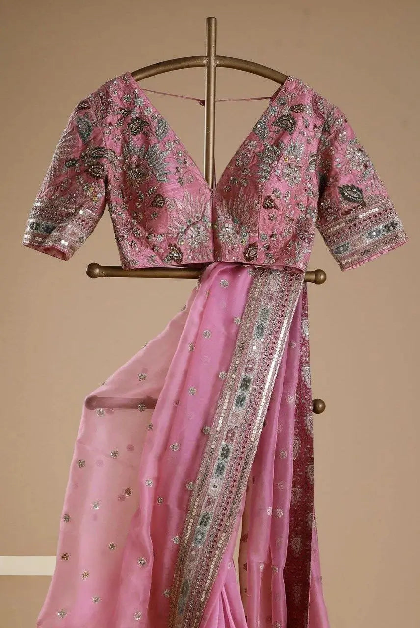 Embroidered Organza Silk Designer Saree with Blouse