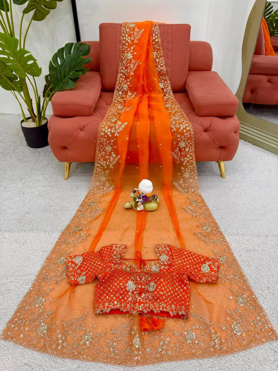 Embroidered Organza Silk Designer Saree with Blouse