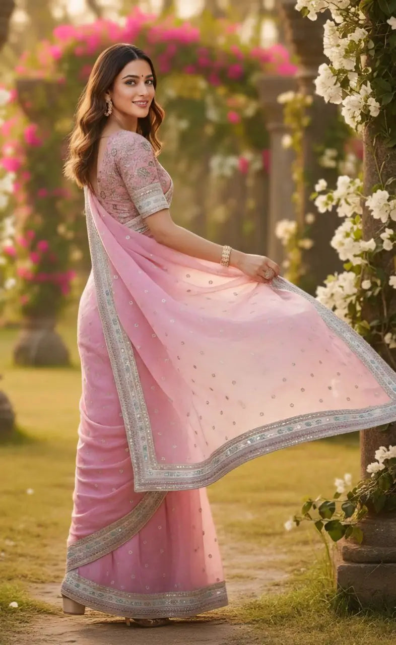 Embroidered Organza Silk Designer Saree with Blouse