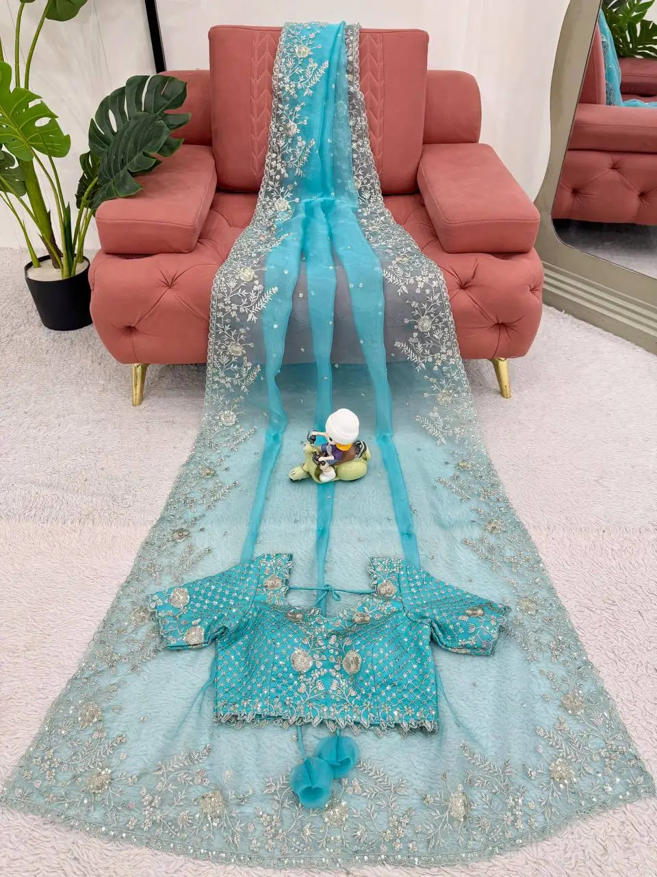 Embroidered Organza Silk Designer Saree with Blouse