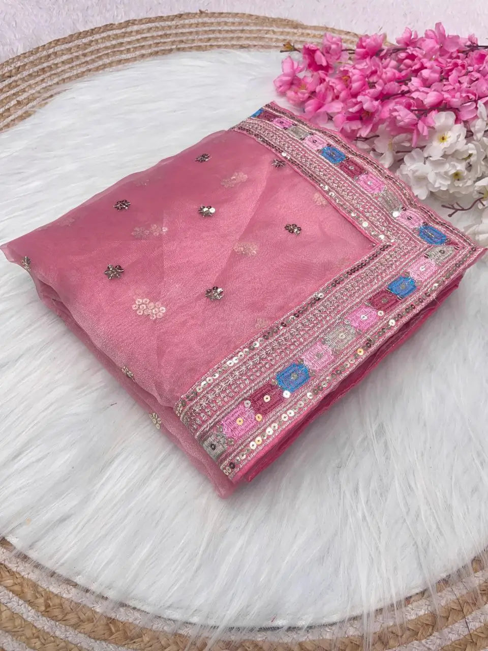 Embroidered Organza Silk Designer Saree with Blouse