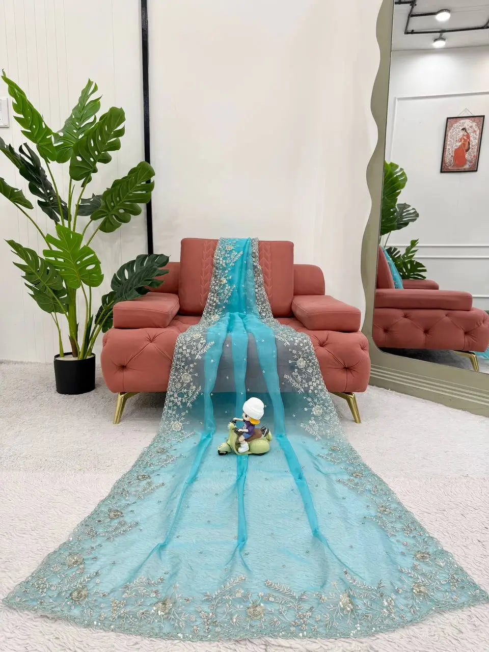 Embroidered Organza Silk Designer Saree with Blouse