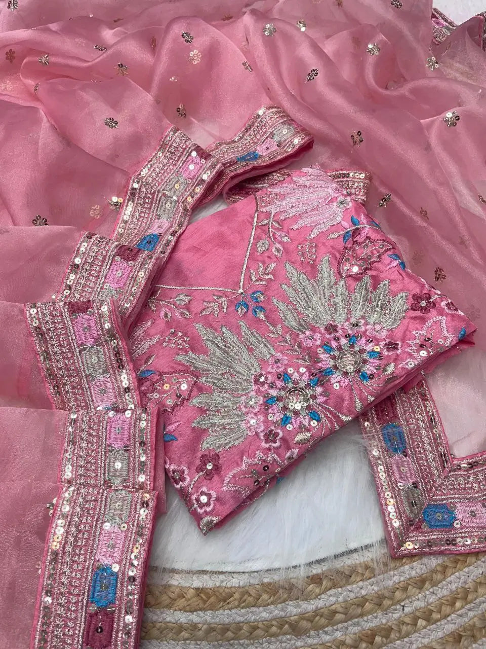 Embroidered Organza Silk Designer Saree with Blouse
