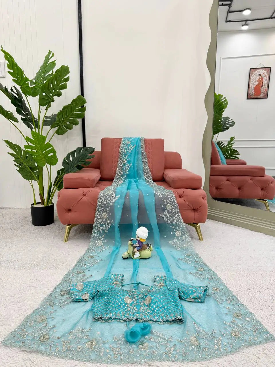 Embroidered Organza Silk Designer Saree with Blouse