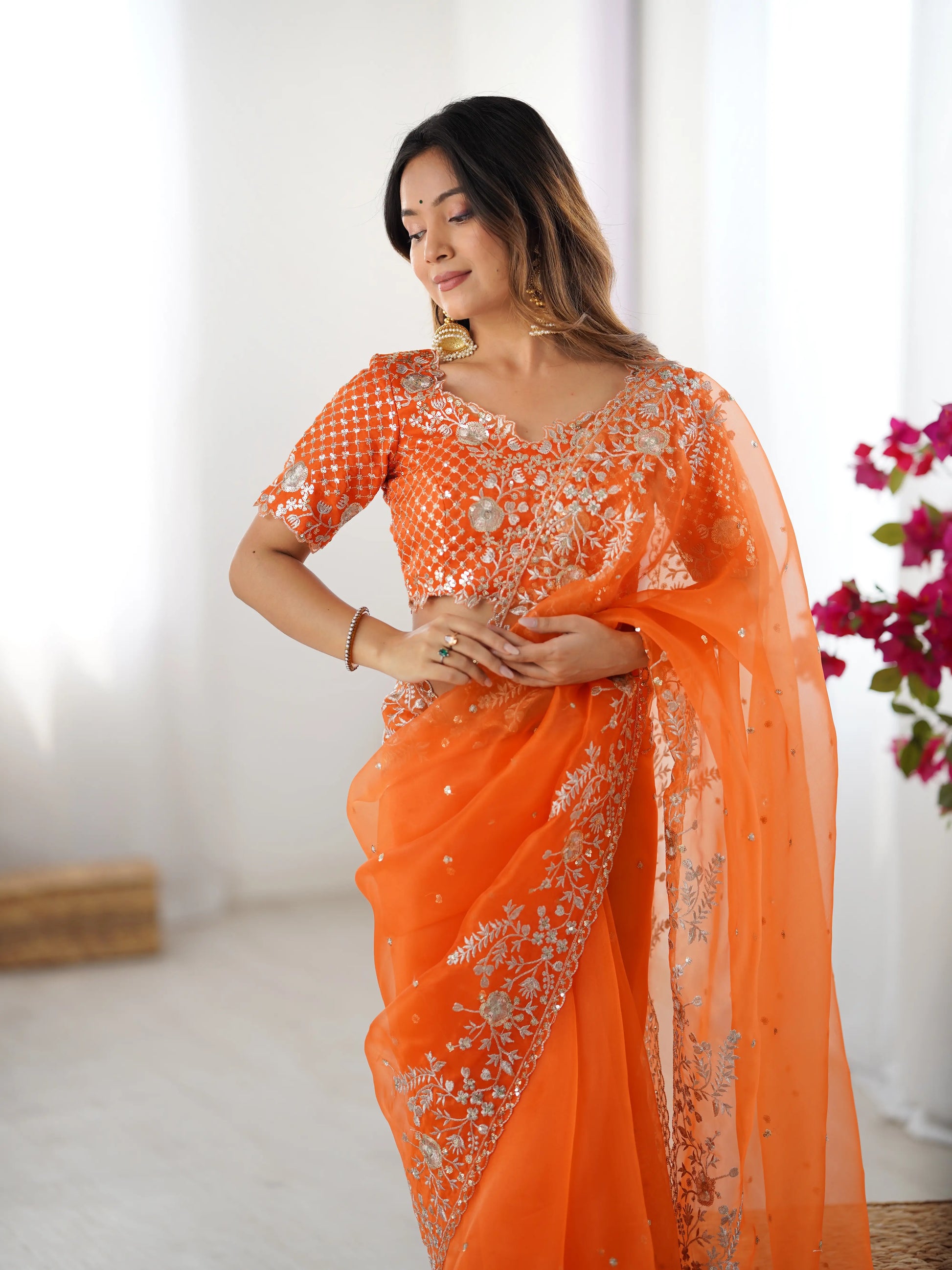 Embroidered Organza Silk Designer Saree with Blouse