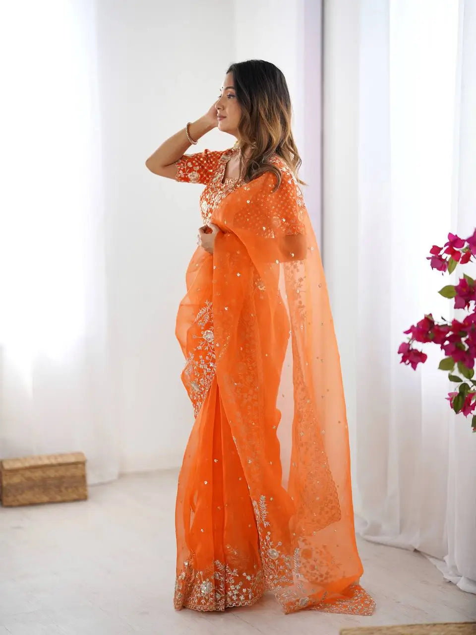 Embroidered Organza Silk Designer Saree with Blouse