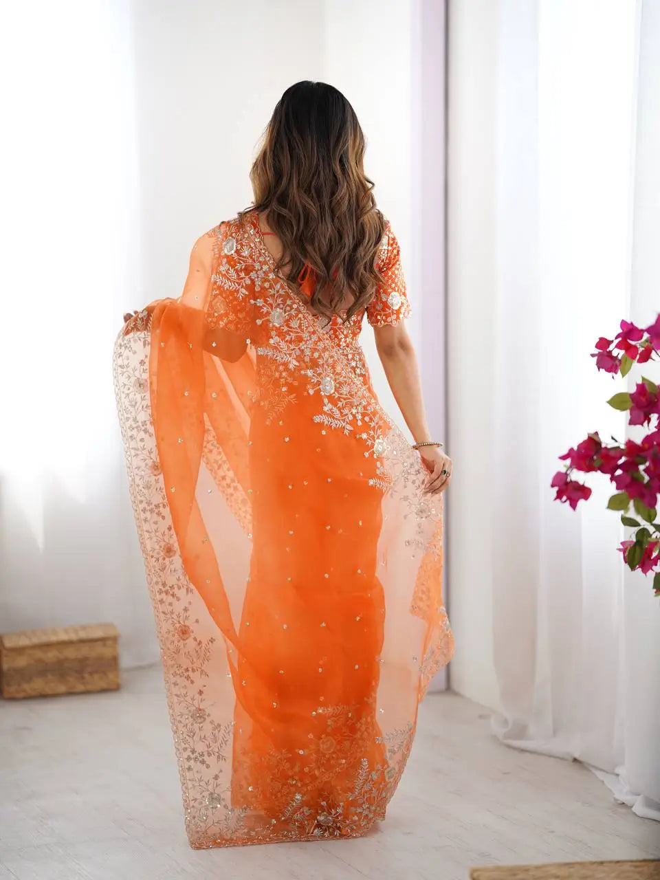 Embroidered Organza Silk Designer Saree with Blouse