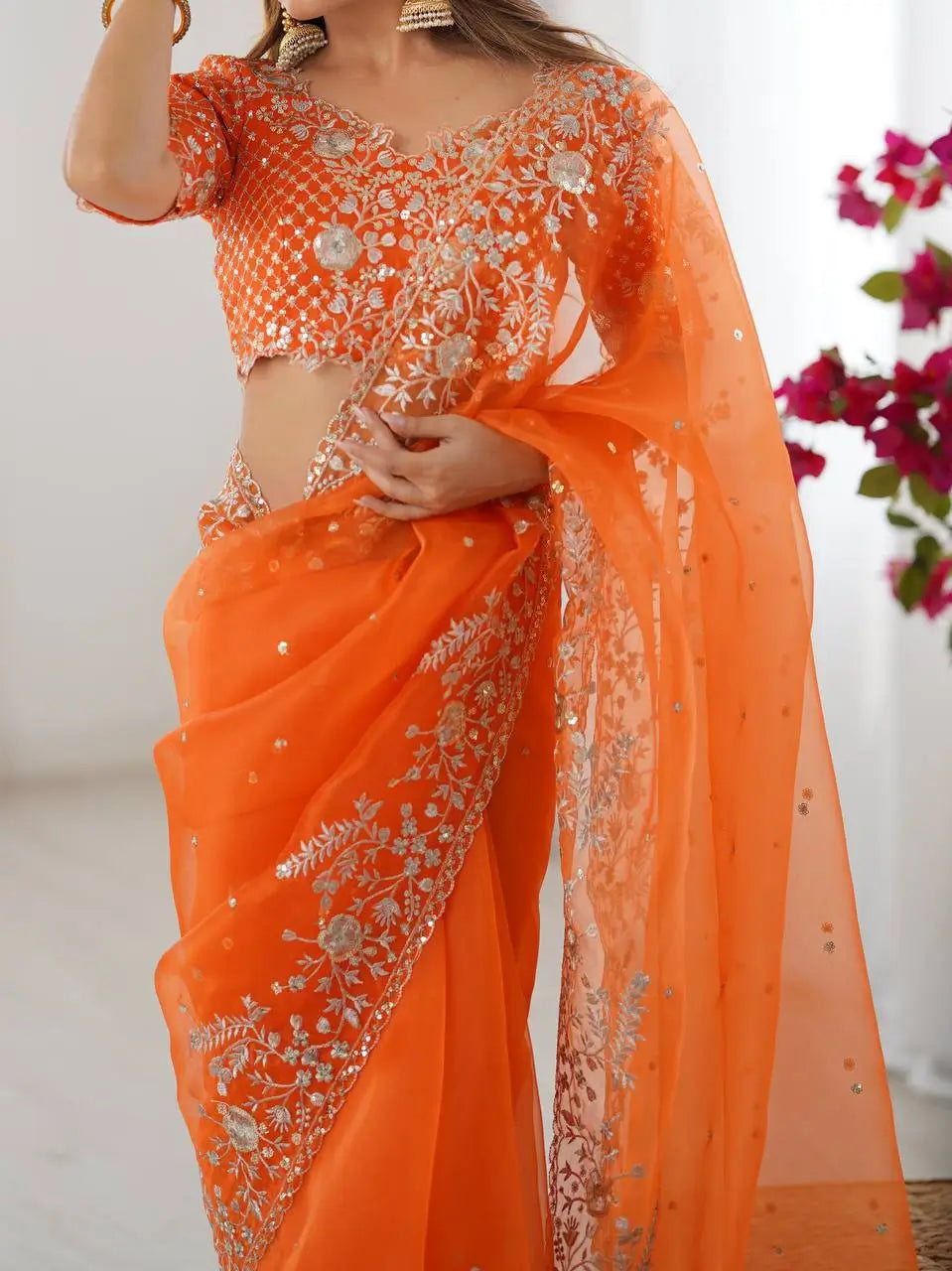 Embroidered Organza Silk Designer Saree with Blouse