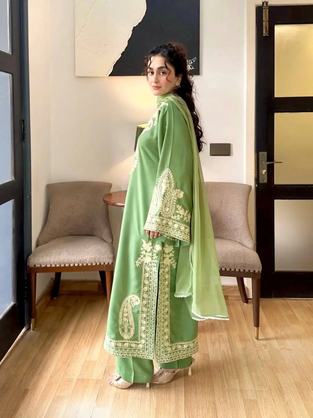 Embroidered Organza Silk Kurta Plazzo Set