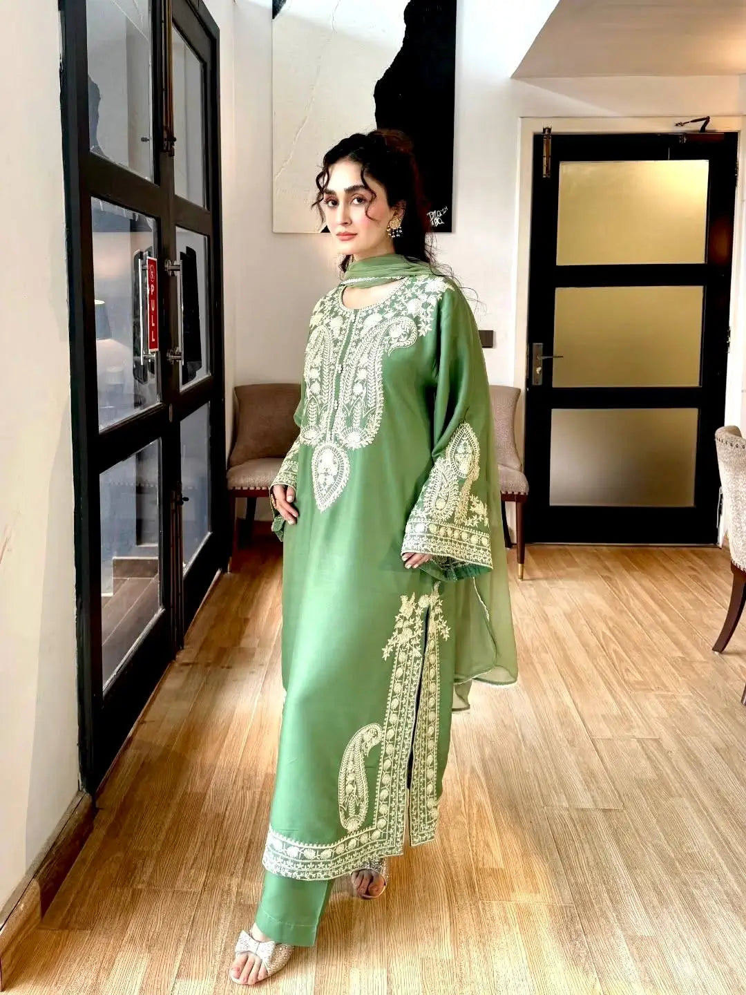 Embroidered Organza Silk Kurta Plazzo Set