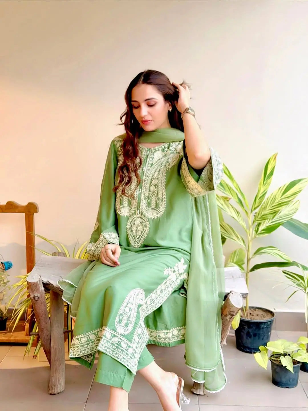 Embroidered Organza Silk Kurta Plazzo Set