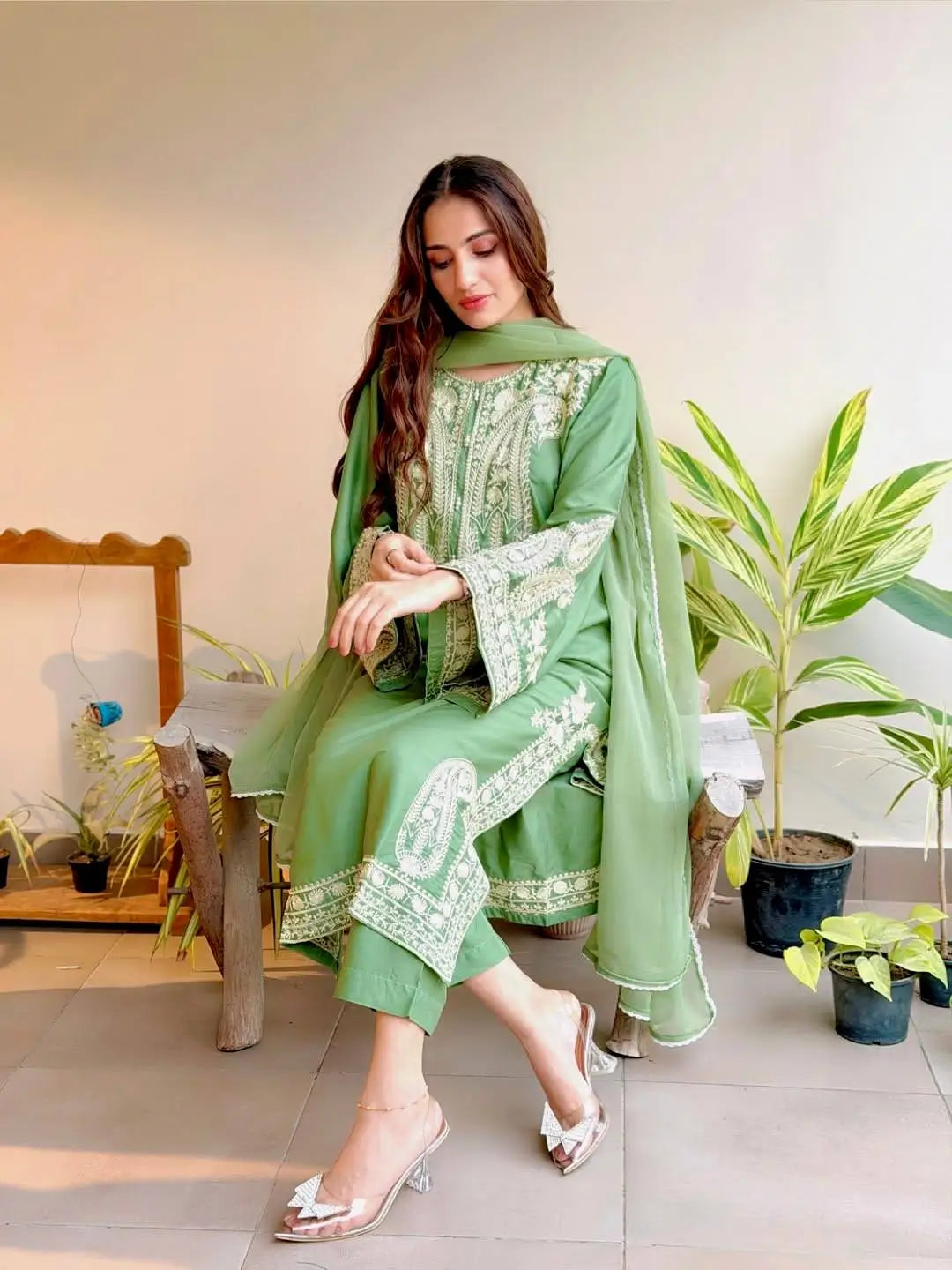 Embroidered Organza Silk Kurta Plazzo Set