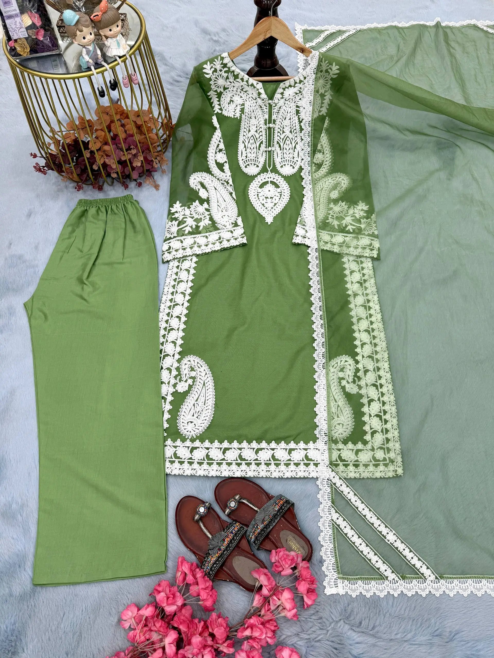 Embroidered Organza Silk Kurta Plazzo Set