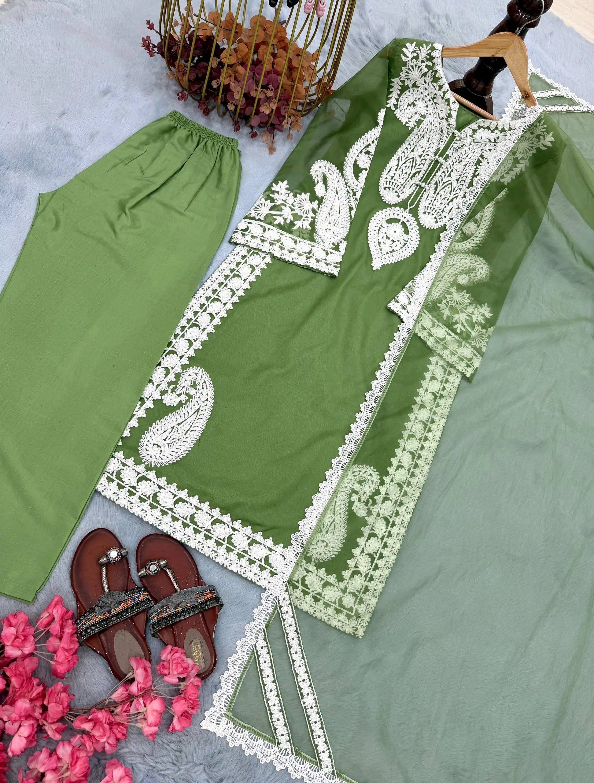 Embroidered Organza Silk Kurta Plazzo Set
