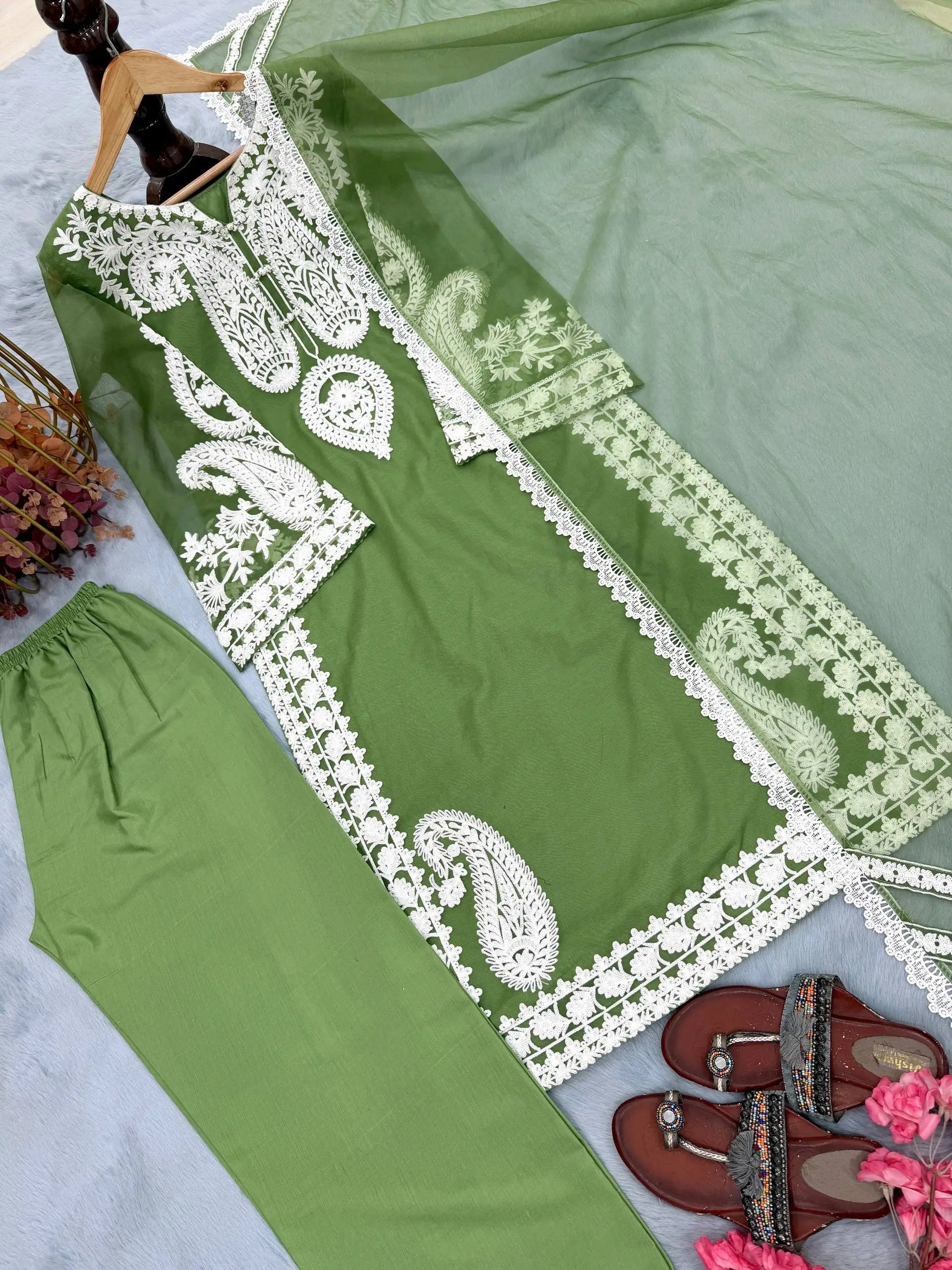 Embroidered Organza Silk Kurta Plazzo Set