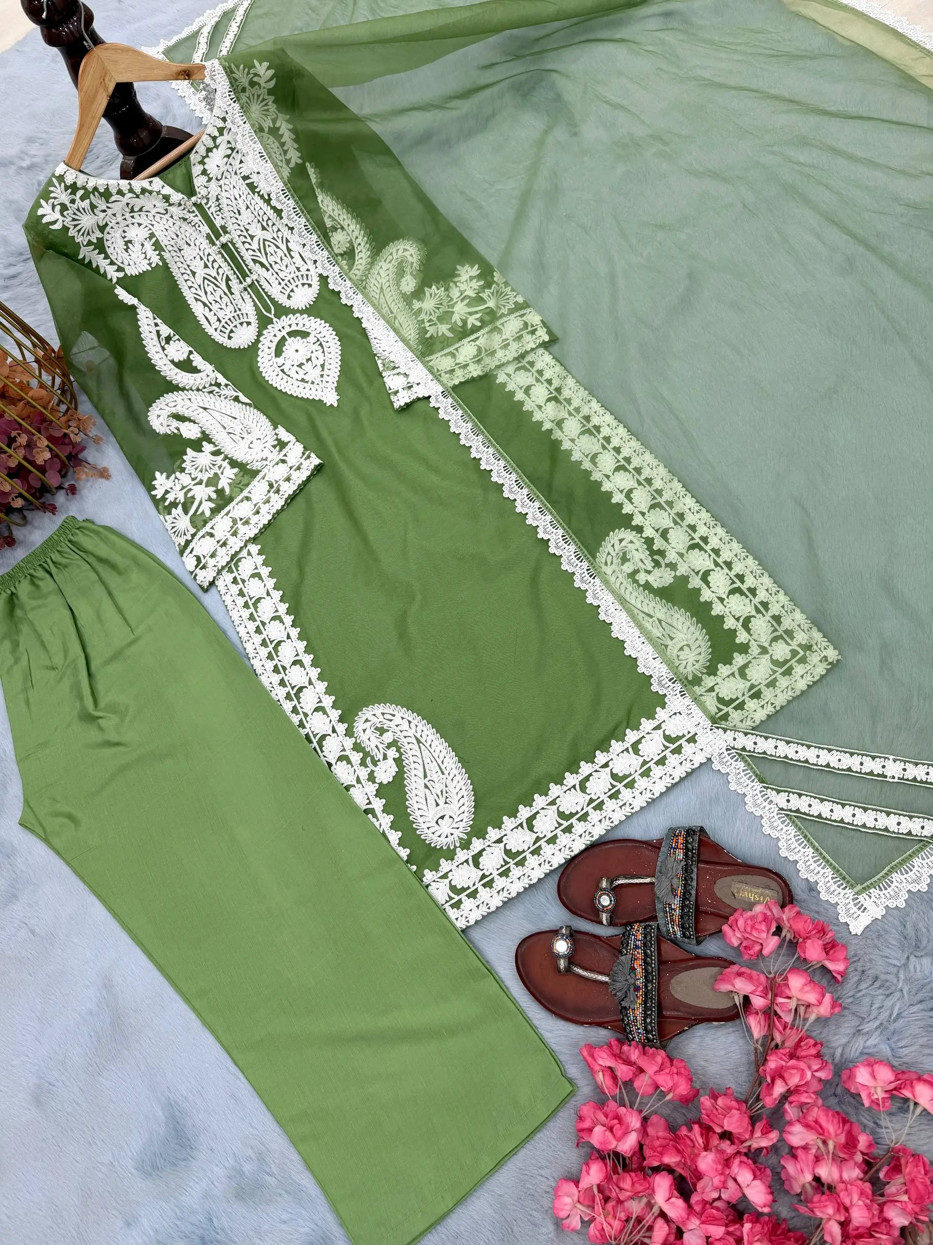 Embroidered Organza Silk Kurta Plazzo Set