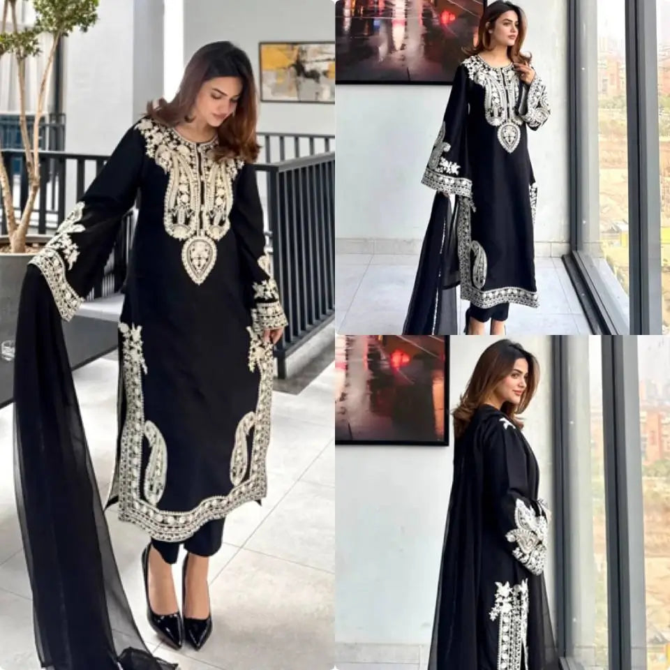 Embroidered Organza Silk Kurta Plazzo Set