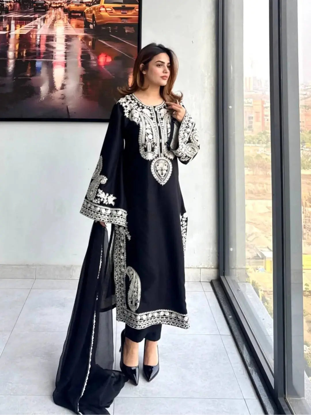 Embroidered Organza Silk Kurta Plazzo Set