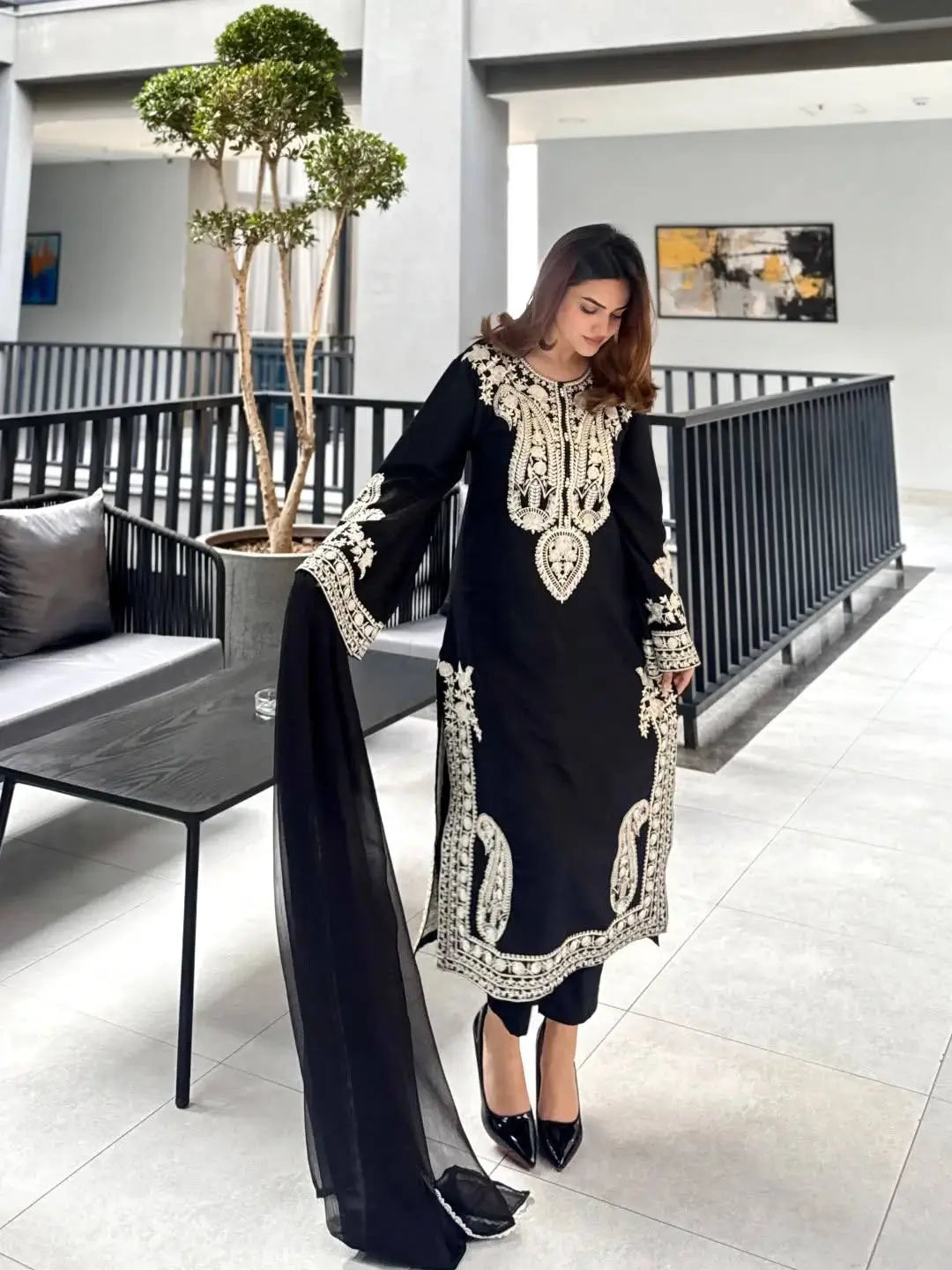 Embroidered Organza Silk Kurta Plazzo Set
