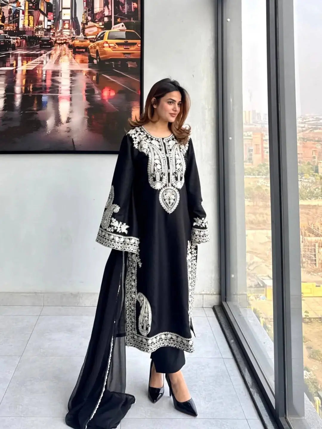 Embroidered Organza Silk Kurta Plazzo Set