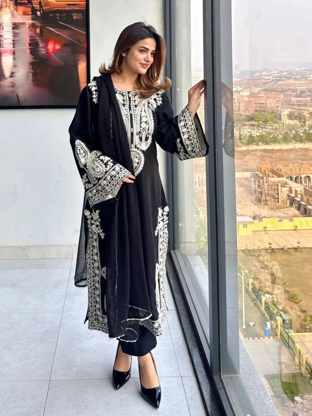 Embroidered Organza Silk Kurta Plazzo Set