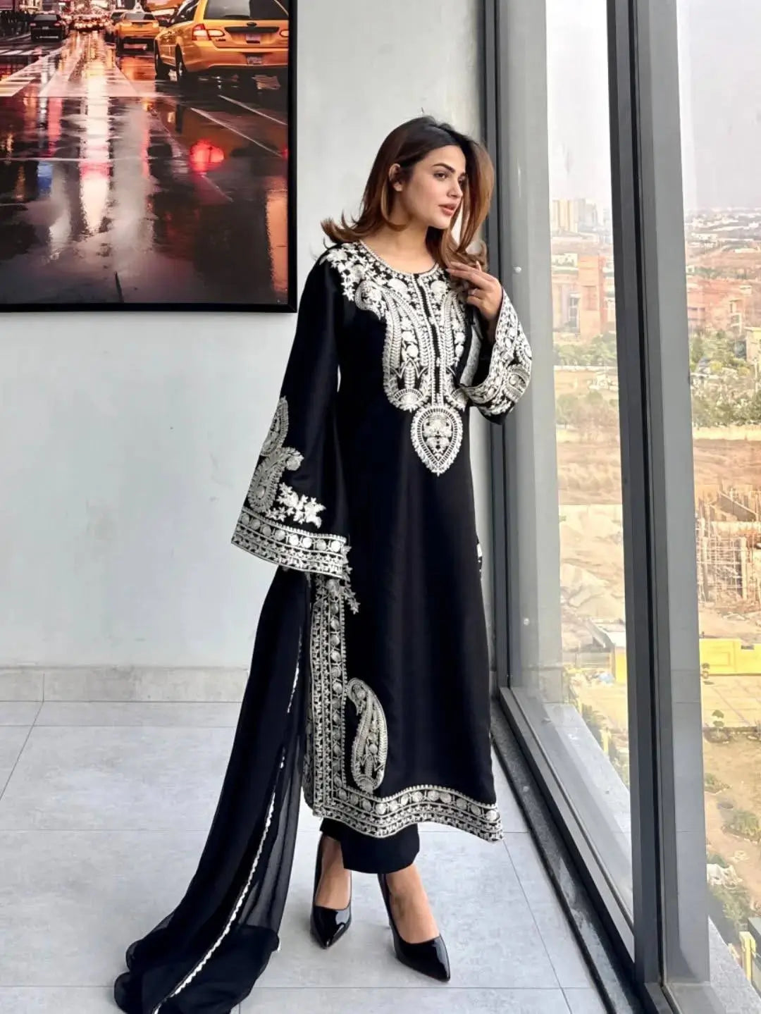 Embroidered Organza Silk Kurta Plazzo Set